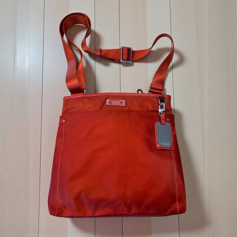 TUMI Nylon Crossbody Bag Orange Adjustable Strap Travel Organizer Purse